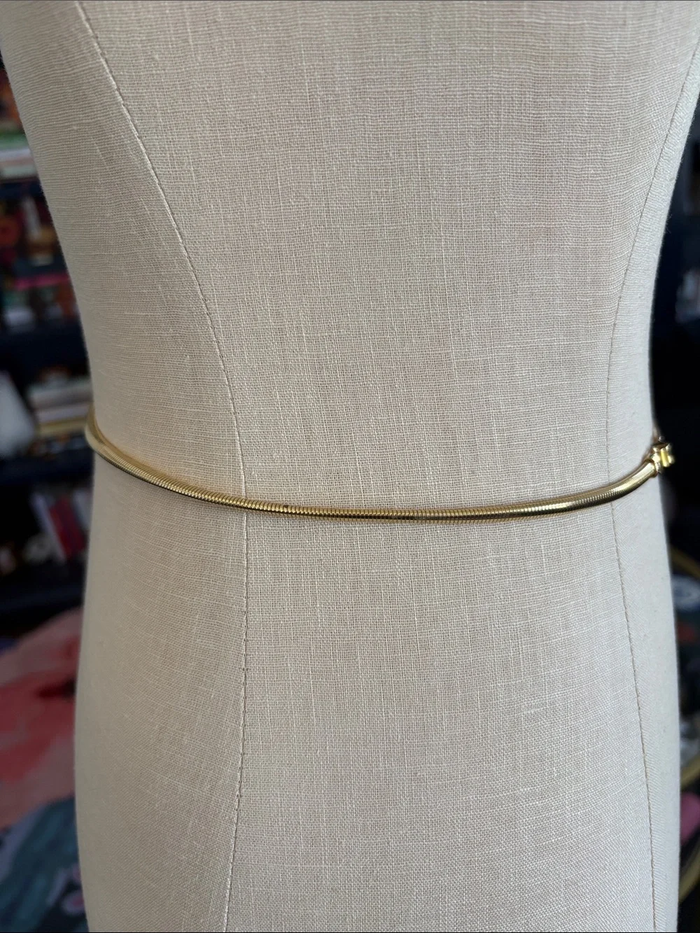 Gold Slim Metal Belt with Buckle Accent XS-S
